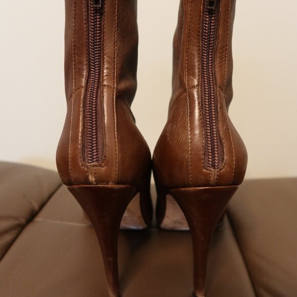 $880 Brian Atwood Angie 120 stiletto boots brown leather Made in Italy size 37 - Picture 6 of 16